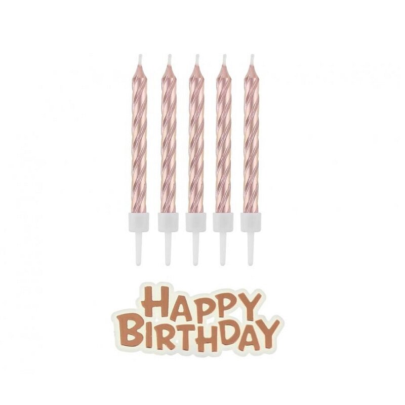 Kagelys Rosaguld 16 stk med Happy Birthday skilt