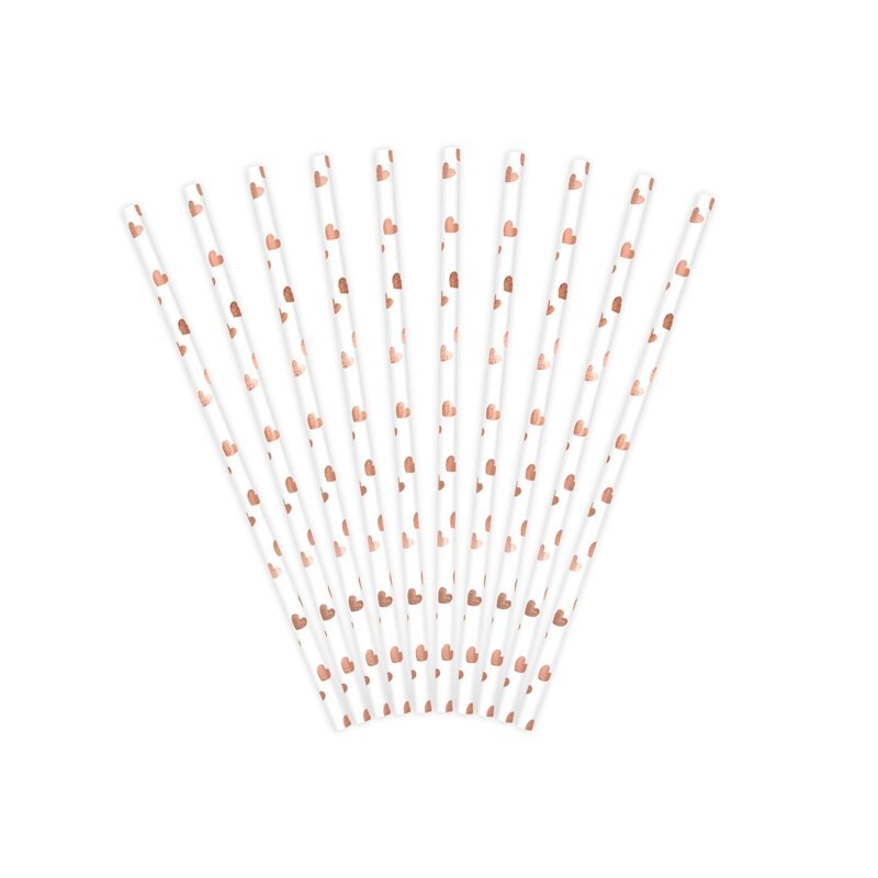 Papirsugerør - Rose-guld hjerter 10 stk