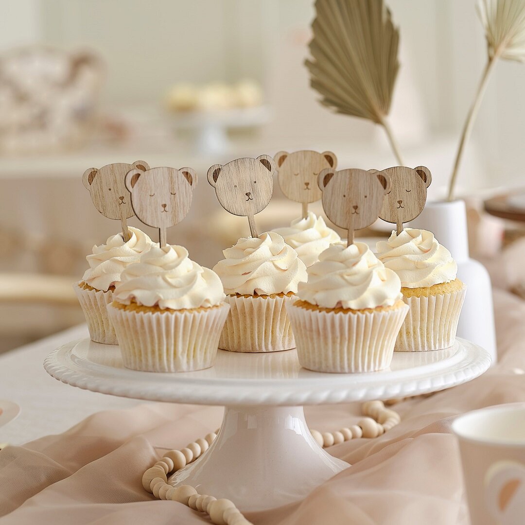 Teddybjørn - Cake toppers af træ 6 stk