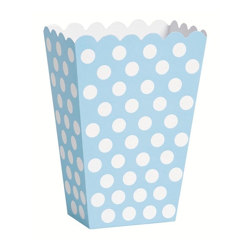 Popcorn Bægre - Lyseblå & hvidprikkete 8 stk