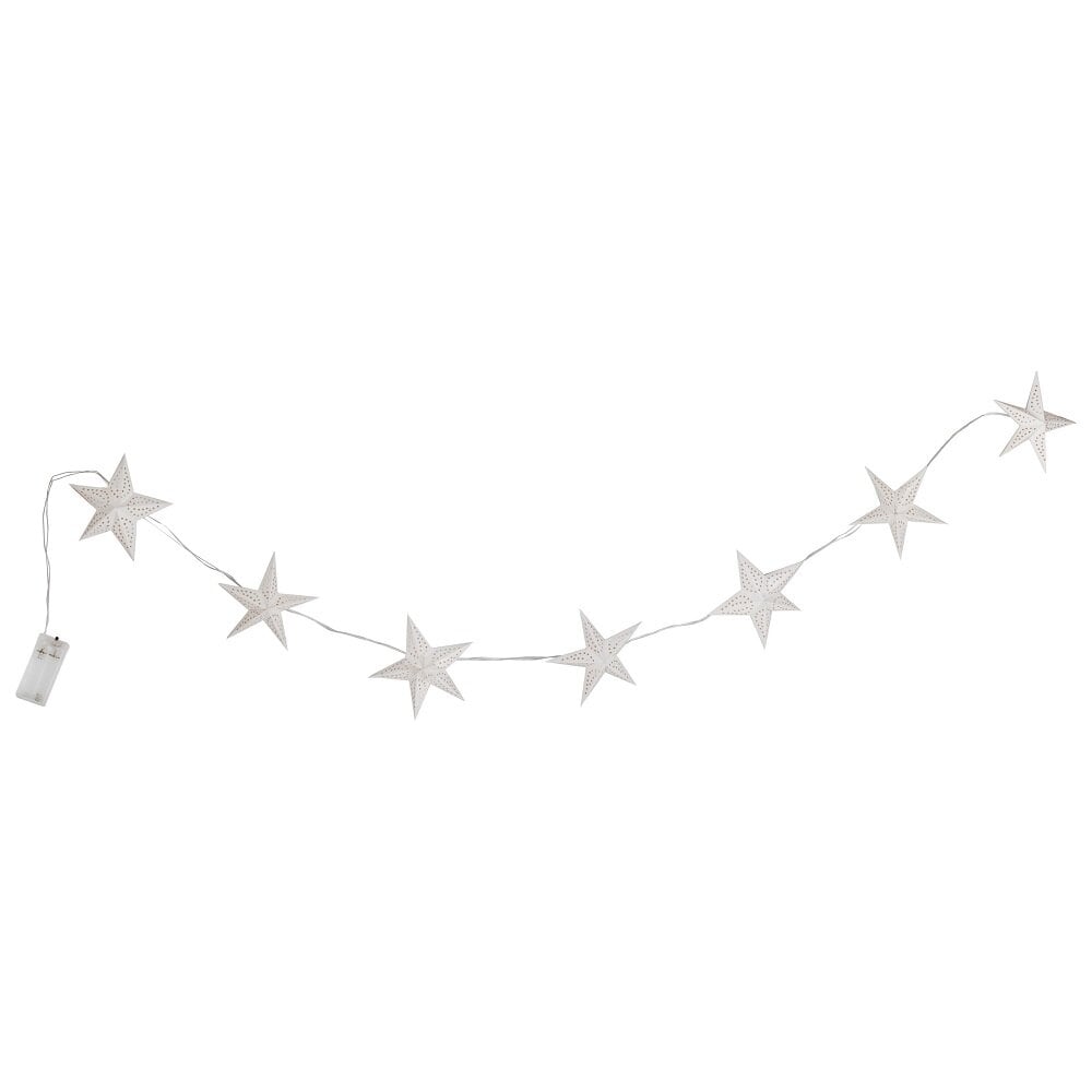 LED-lyskæde med hvide stjerner i pap 150 cm