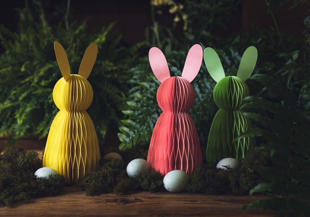 Påskedekoration - Lyserød Påskehare Honeycomb 30 cm