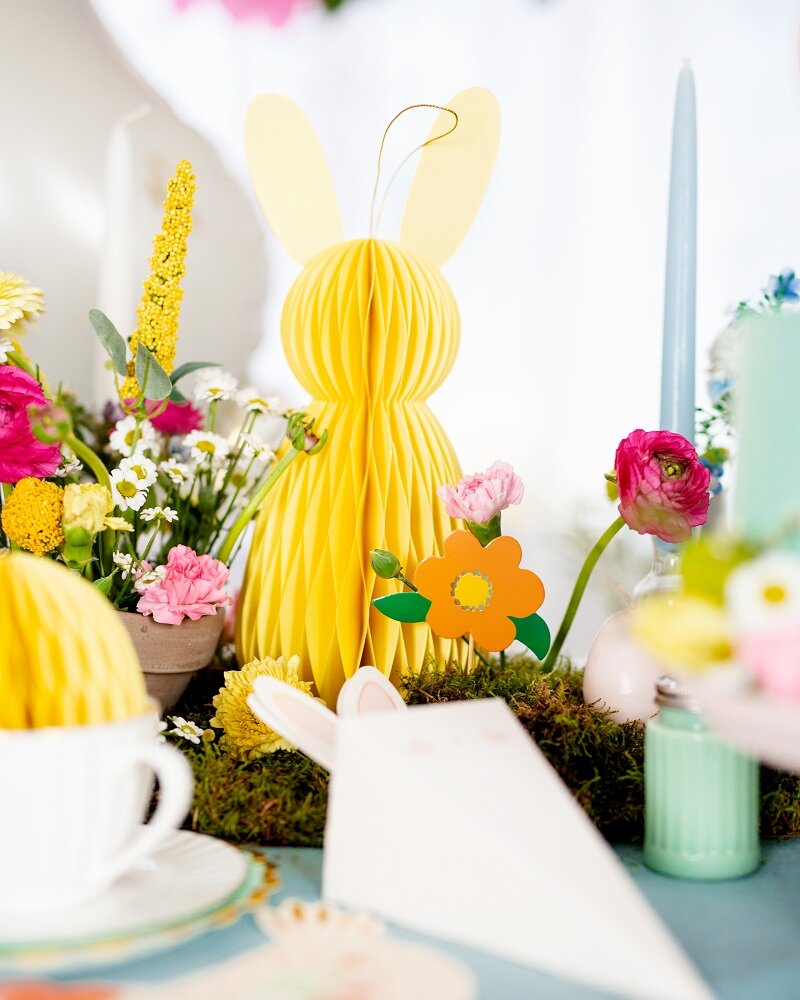 Påskedekoration - Gul Påskehare Honeycomb 30 cm