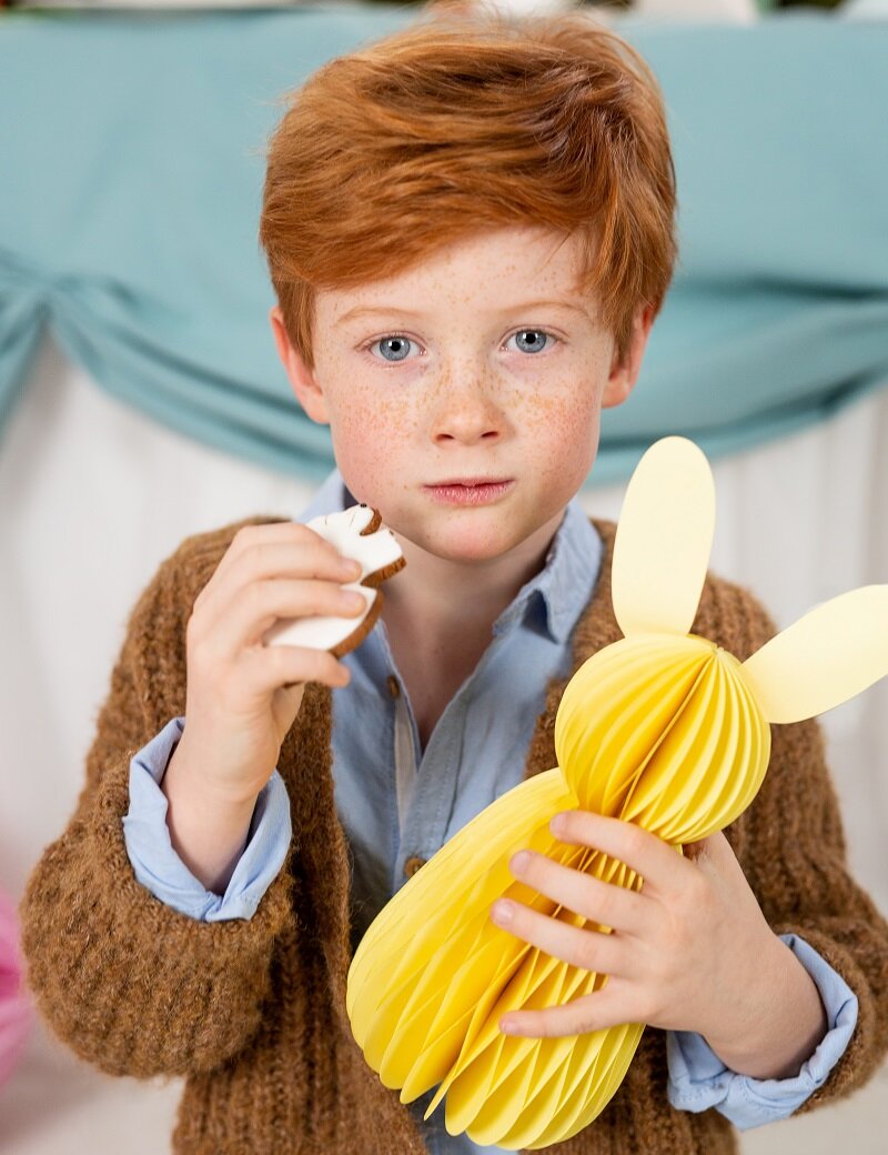 Påskedekoration - Gul Påskehare Honeycomb 30 cm