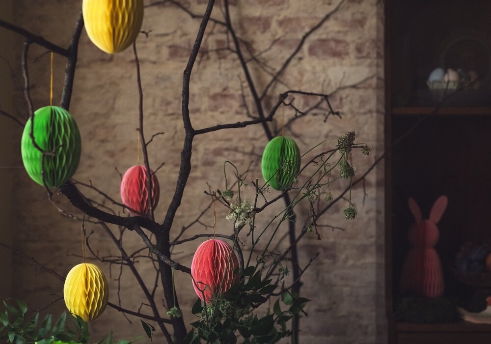 Påskepynt - Grønt Påskeæg Honeycomb 12 cm