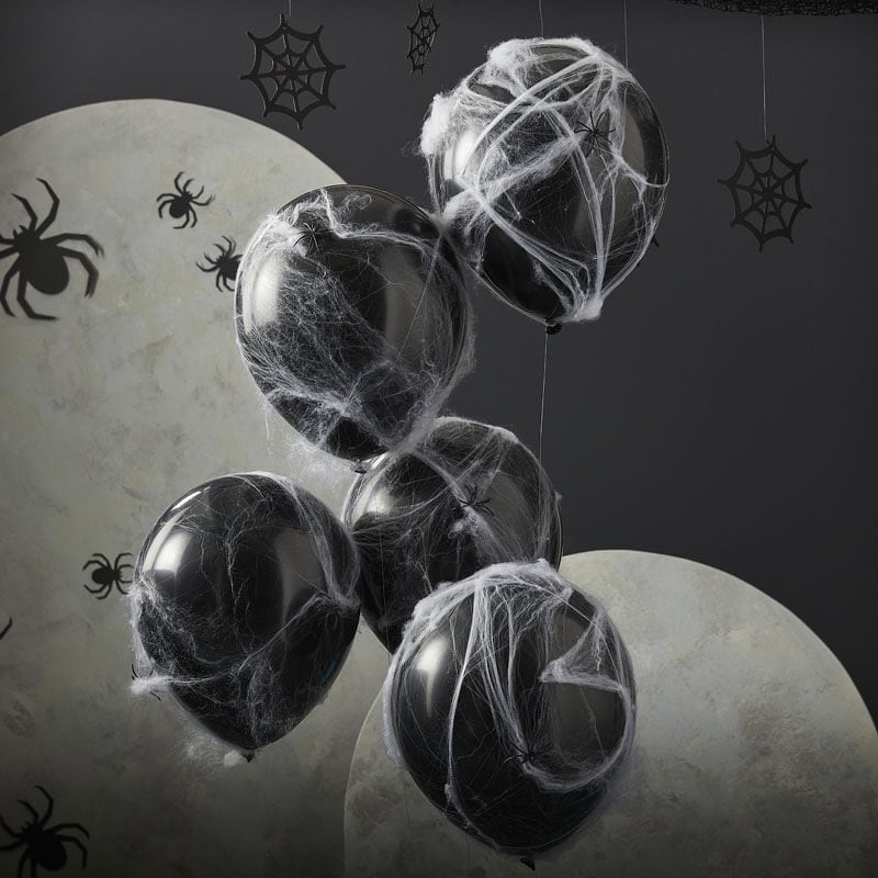Balloner med edderkopper og spindelvæv 5 stk.