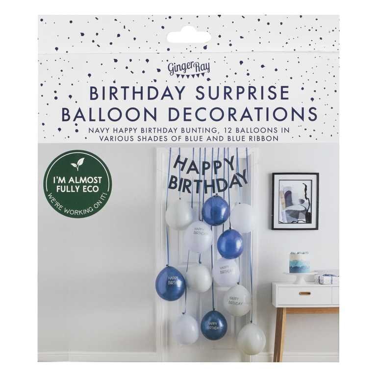 Ballonsæt til døren - Happy Birthday mørkeblå