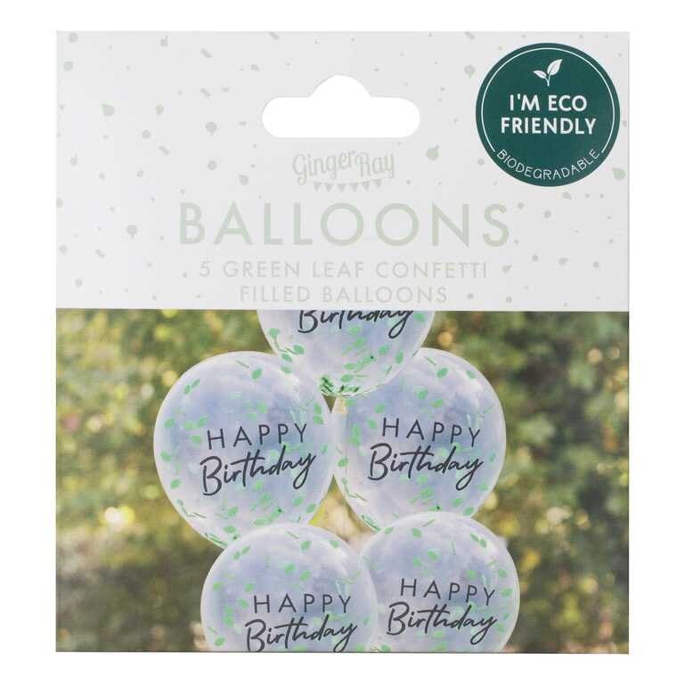 Balloner - Happy Birthday med bladkonfetti 5 stk.