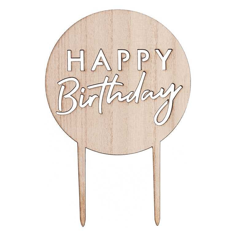 Cake Topper - Happy Birthday i træ