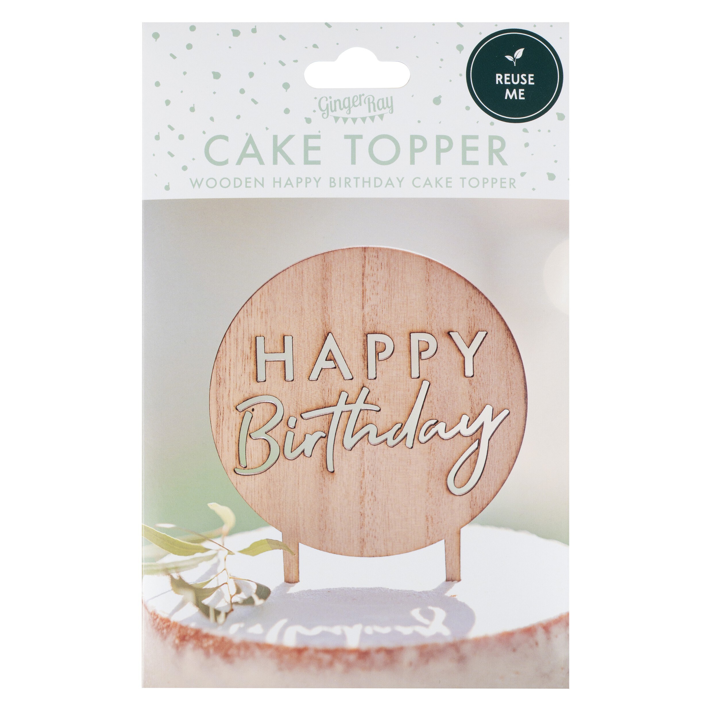 Cake Topper - Happy Birthday i træ