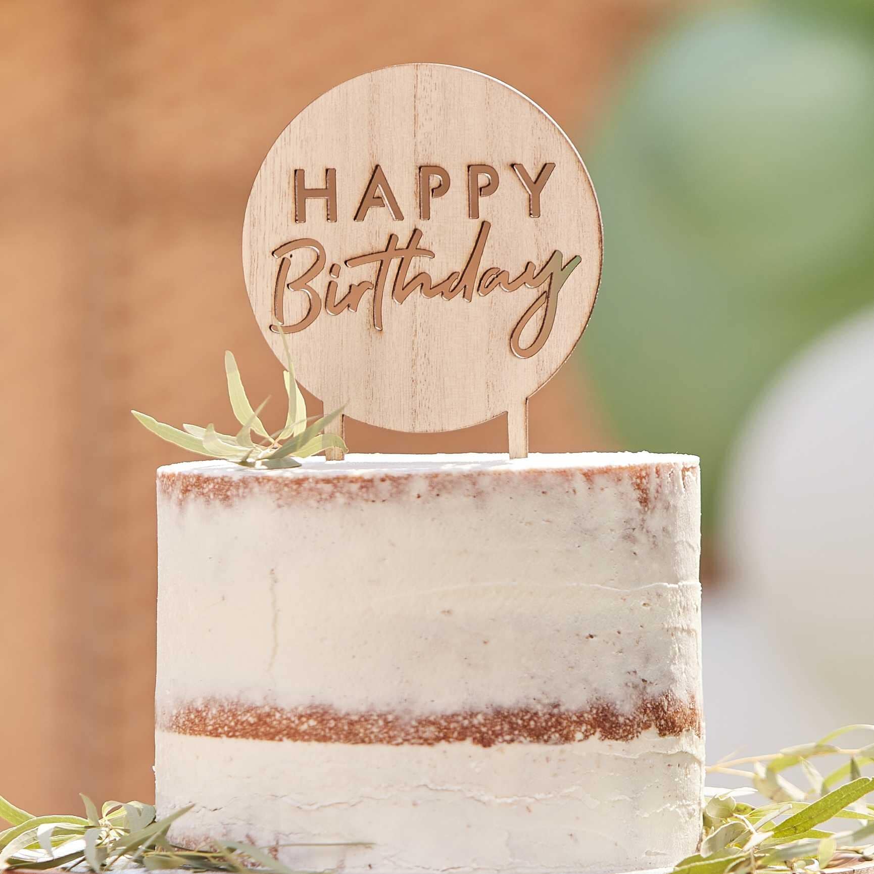 Cake Topper - Happy Birthday i træ